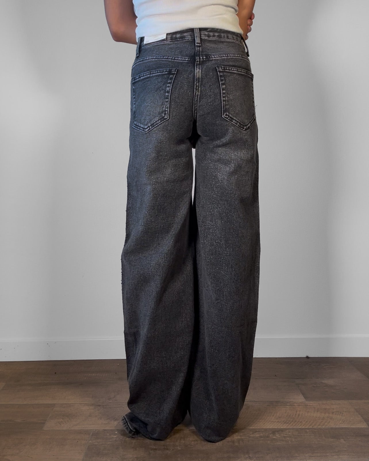 Jeans Donna Wide Leg Grigio con Strass