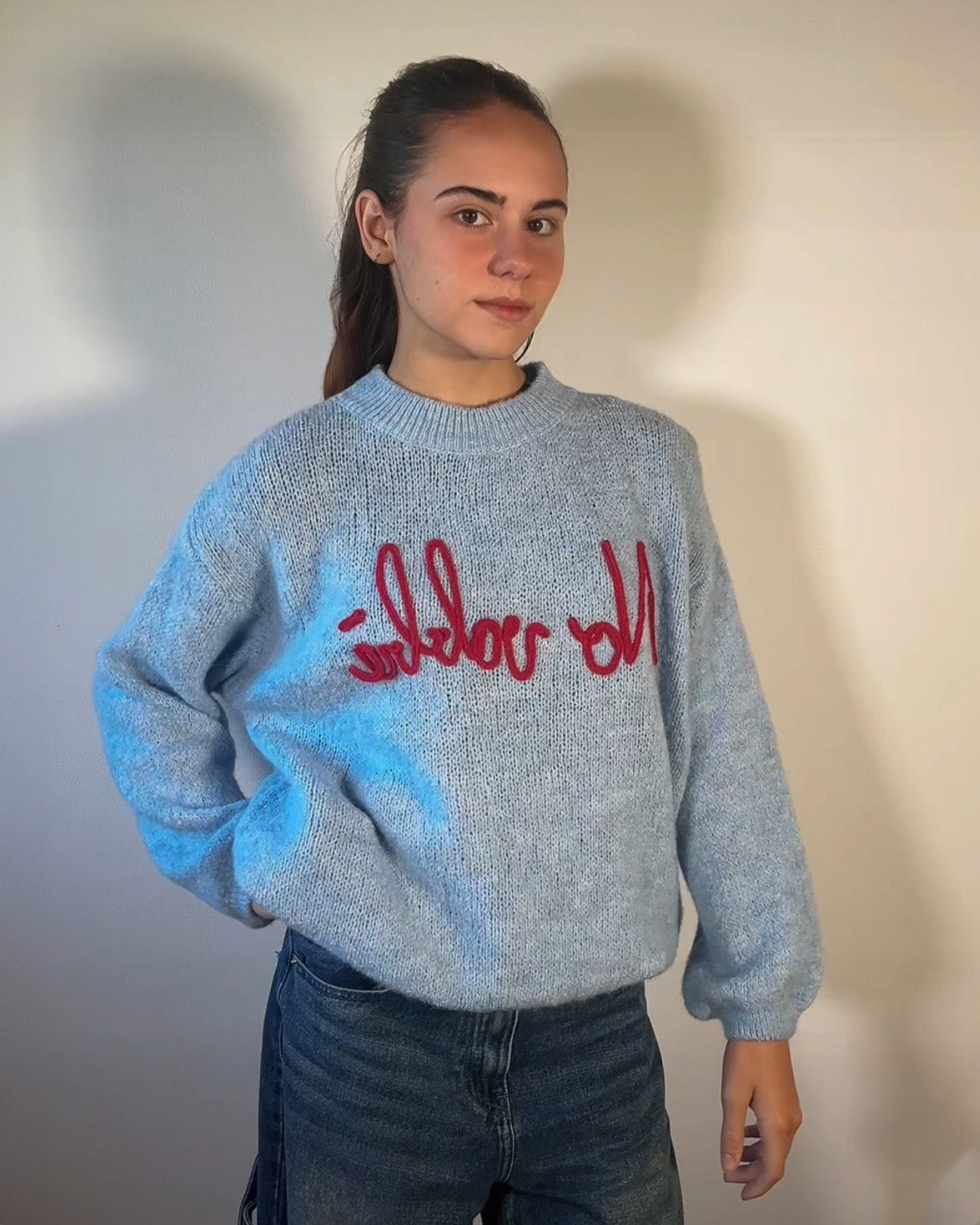 Maglione No Vabbè con Scritta Ricamata