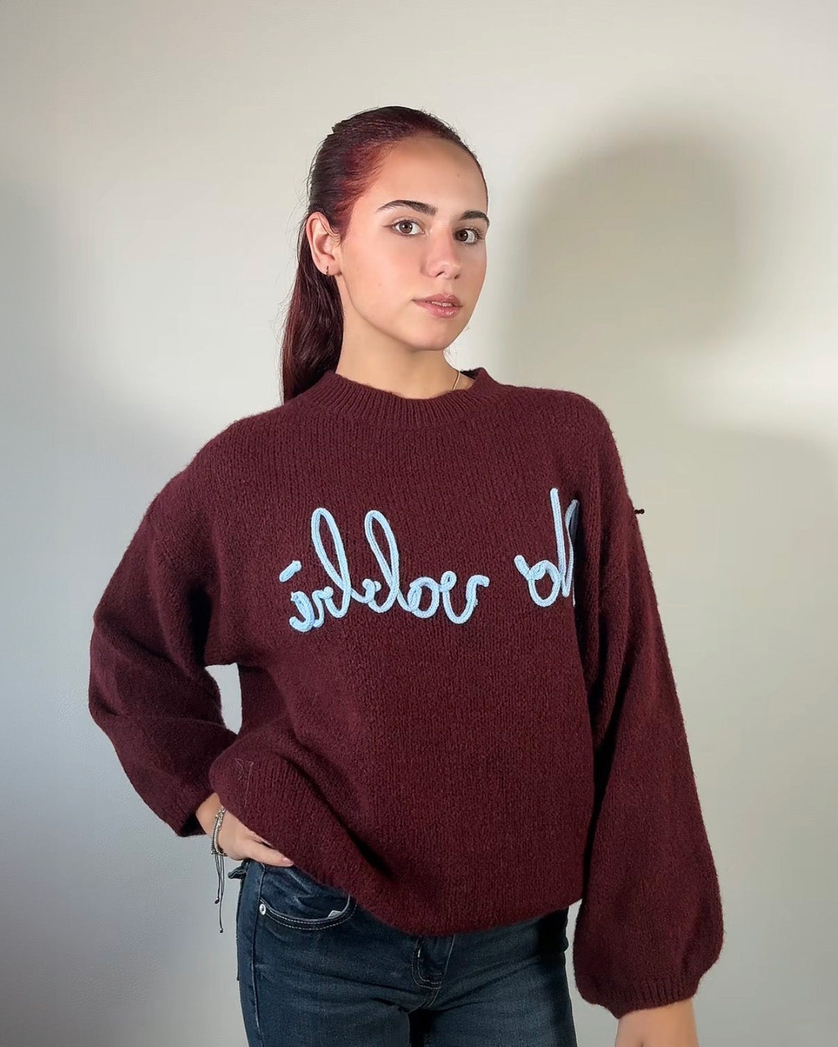 Maglione No Vabbè con Scritta Ricamata