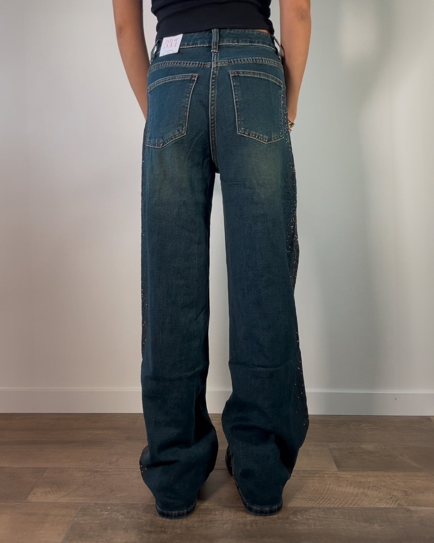 Jeans Donna Wide Leg con Strass Laterali New