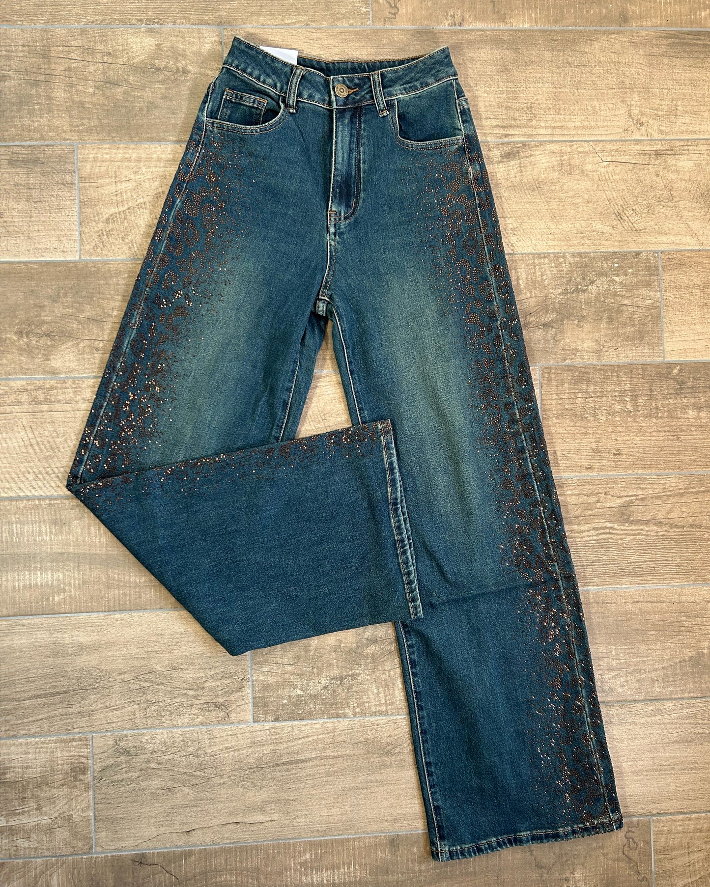 Jeans Donna Wide Leg con Strass Laterali New