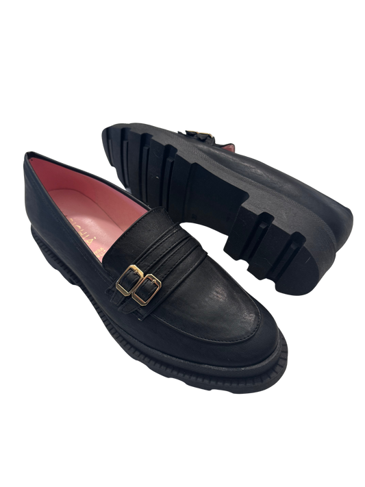 Loafers Nere con Doppia Fibbia in Vera Pelle Made in Italy
