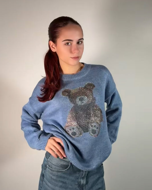 Maglione Donna con Orsetto in Strass