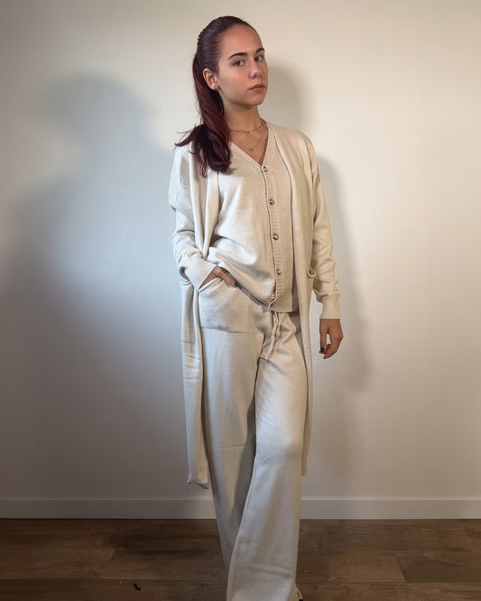 Completo Loungewear 3 Pezzi – Gilet, Pantalone e Maxi Cardigan