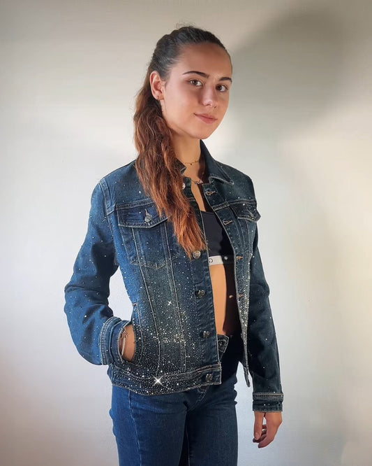 Giacca Jeans Donna con Strass – Effetto Glitter Chic