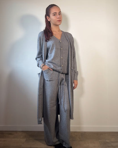 Completo Loungewear 3 Pezzi – Gilet, Pantalone e Maxi Cardigan
