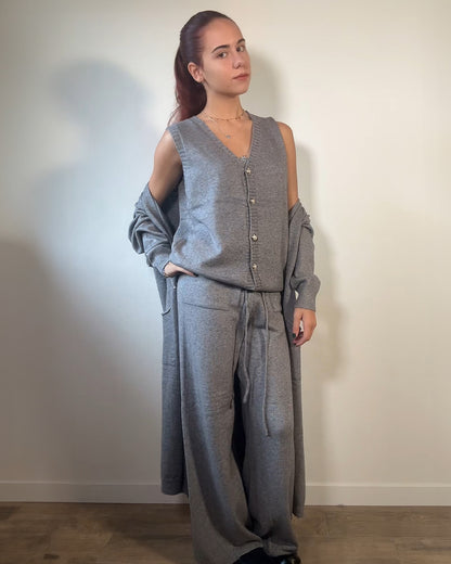 Completo Loungewear 3 Pezzi – Gilet, Pantalone e Maxi Cardigan