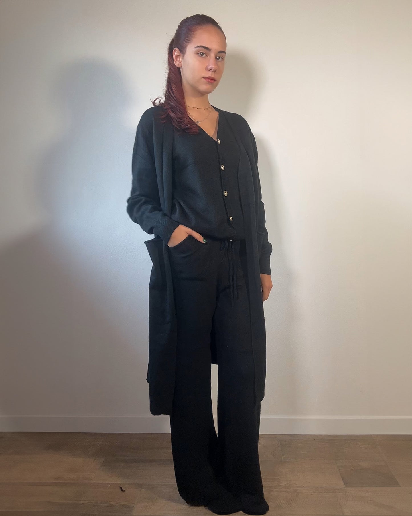 Completo Loungewear 3 Pezzi – Gilet, Pantalone e Maxi Cardigan