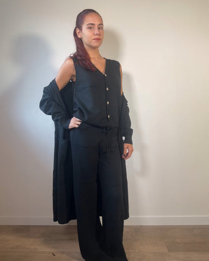 Completo Loungewear 3 Pezzi – Gilet, Pantalone e Maxi Cardigan