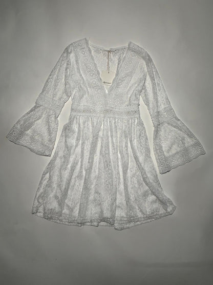 Vestito Pizzo Bianco Maniche Lunghe