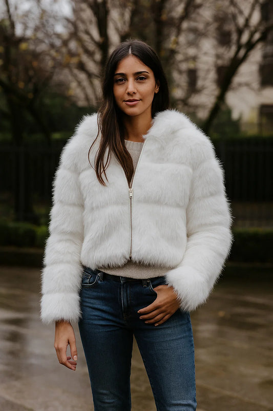 Ecopelliccia con Cappuccio Ambra